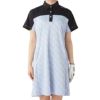 フィラ FILA　レディース タイポグラフィ柄 配色切替 ジャガード 半袖 ワンピース 755-441 ブルー　2025年モデル