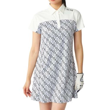 フィラ FILA　レディース タイポグラフィ柄 配色切替 ジャガード 半袖 ワンピース 755-441 ホワイト　2025年モデル