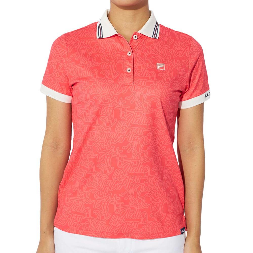 フィラ FILA　レディース プリント柄 遮熱 半袖 ポロシャツ 755-603 ピンク　2025年モデル