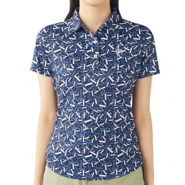 フィラ FILA　レディース 接触冷感 タイポグラフィ柄 半袖 ポロシャツ 755-607 ネイビー　2025年モデル