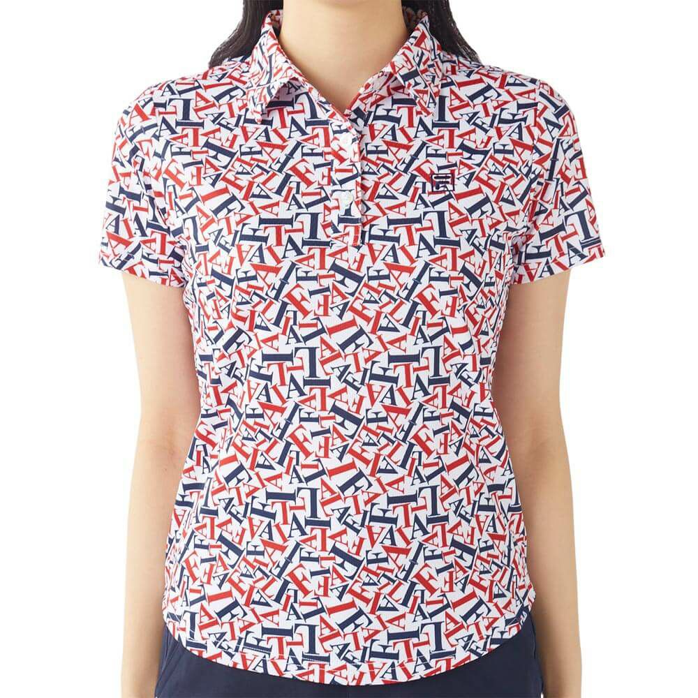 フィラ FILA　レディース 接触冷感 タイポグラフィ柄 半袖 ポロシャツ 755-607 ホワイト　2025年モデル