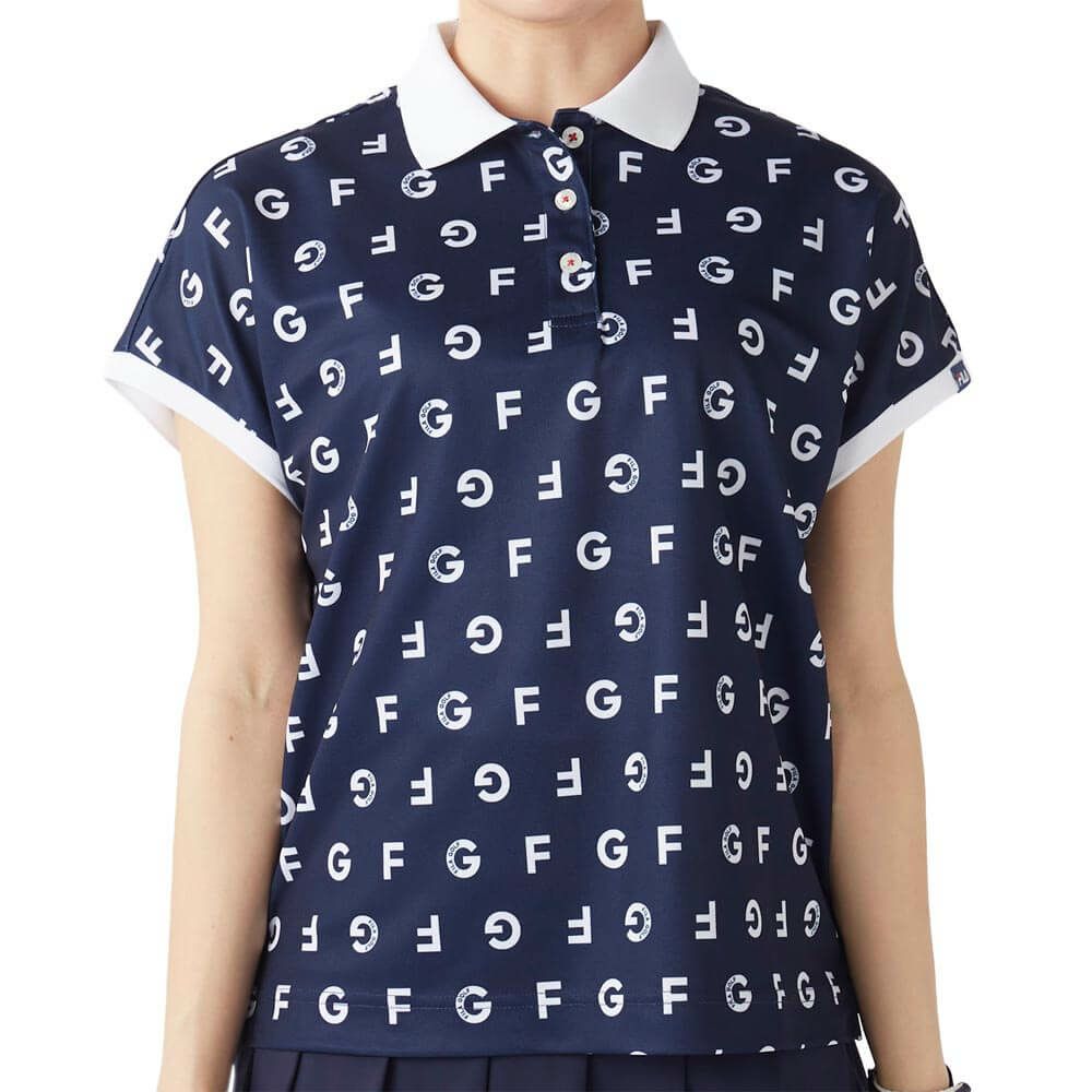 フィラ FILA　レディース モノグラム柄 フレンチスリーブ 半袖 ポロシャツ 755-610 ネイビー　2025年モデル