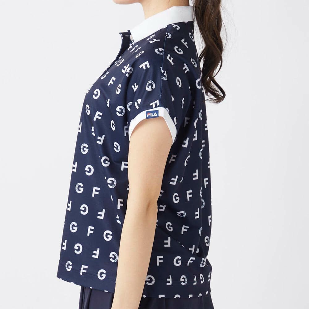 フィラ FILA　レディース モノグラム柄 フレンチスリーブ 半袖 ポロシャツ 755-610 ネイビー　2025年モデル 詳細3