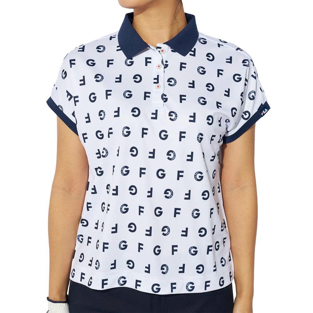 フィラ FILA　レディース モノグラム柄 フレンチスリーブ 半袖 ポロシャツ 755-610 ホワイト　2025年モデル