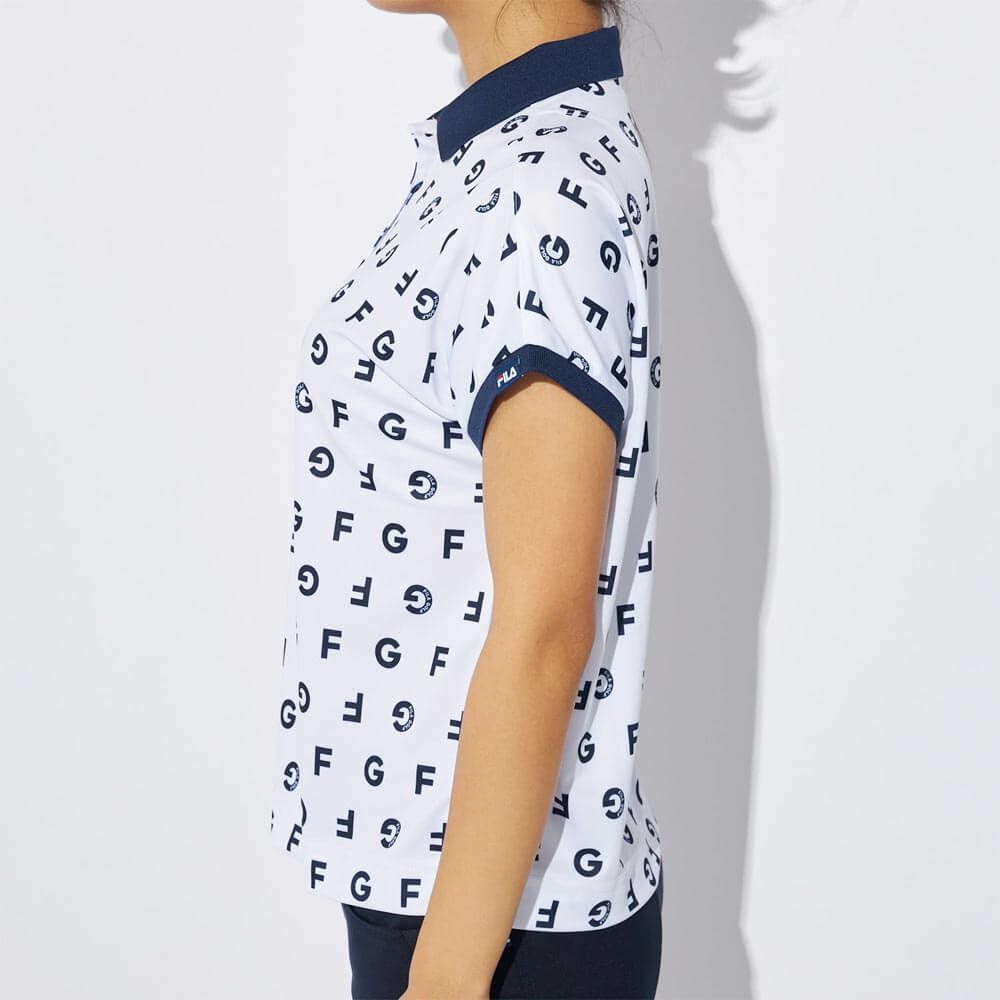 フィラ FILA　レディース モノグラム柄 フレンチスリーブ 半袖 ポロシャツ 755-610 ホワイト　2025年モデル 詳細3