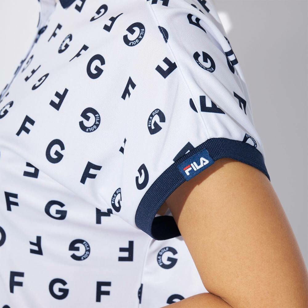 フィラ FILA　レディース モノグラム柄 フレンチスリーブ 半袖 ポロシャツ 755-610 ホワイト　2025年モデル 詳細5