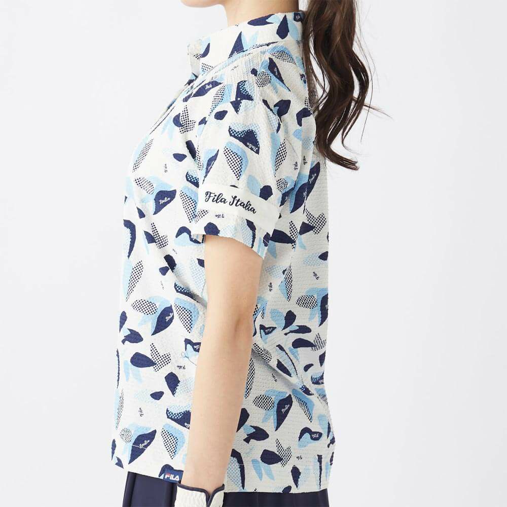 フィラ FILA　レディース シアサッカー リゾート柄 半袖 ポロシャツ 755-612 ネイビー　2025年モデル 詳細3