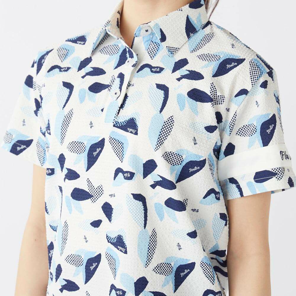 フィラ FILA　レディース シアサッカー リゾート柄 半袖 ポロシャツ 755-612 ネイビー　2025年モデル 詳細4