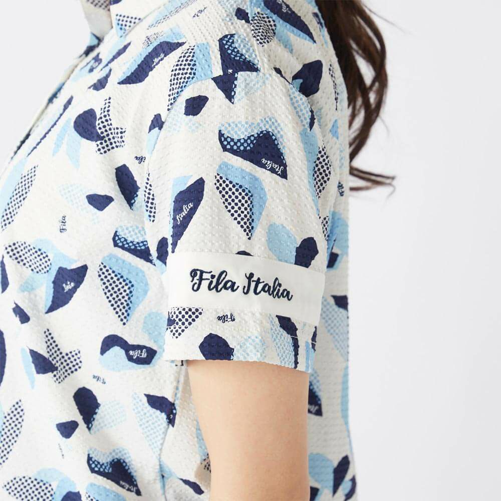 フィラ FILA　レディース シアサッカー リゾート柄 半袖 ポロシャツ 755-612 ネイビー　2025年モデル 詳細5