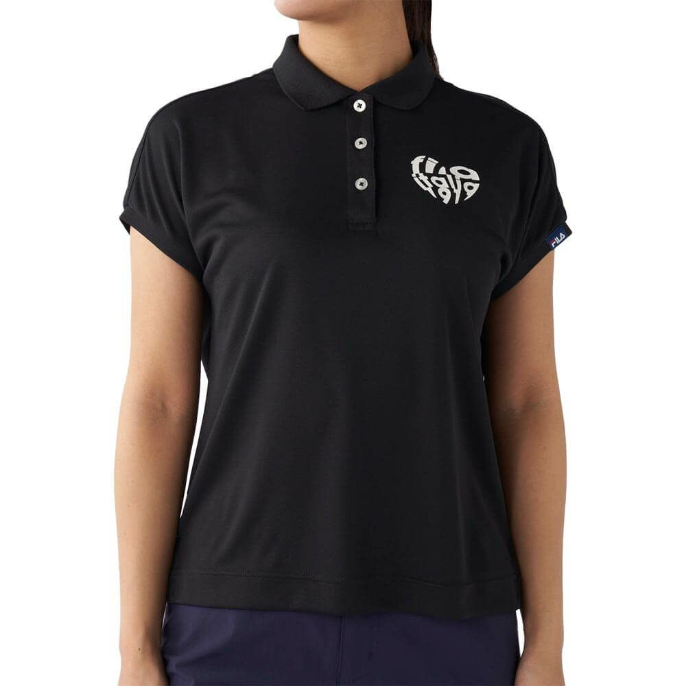 フィラ FILA　レディース ロゴデザイン ハート バックプリント 半袖 ポロシャツ 755-615 ブラック　2025年モデル