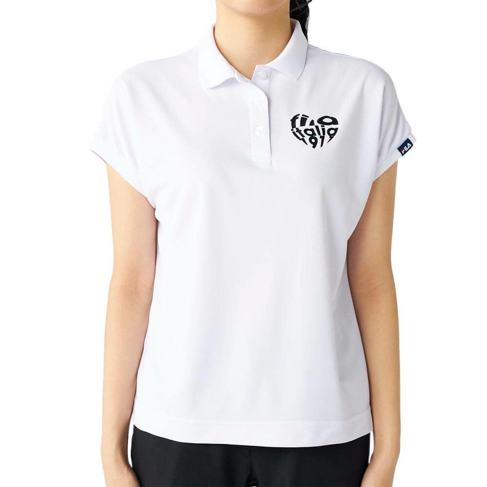 フィラ FILA　レディース ロゴデザイン ハート バックプリント 半袖 ポロシャツ 755-615 ホワイト　2025年モデル