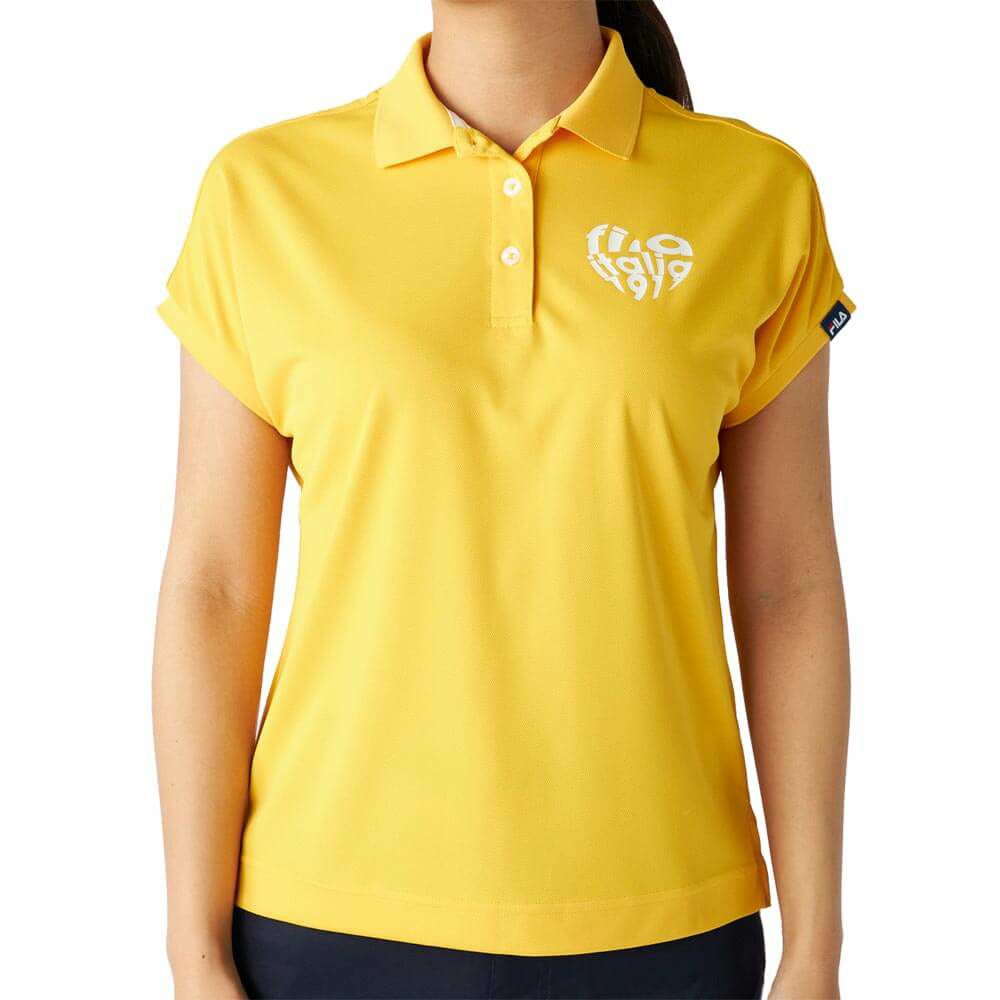 フィラ FILA　レディース ロゴデザイン ハート バックプリント 半袖 ポロシャツ 755-615 イエロー　2025年モデル
