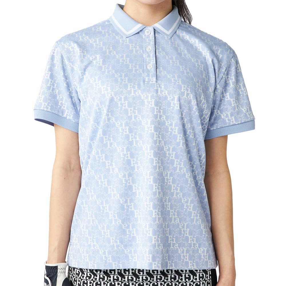 フィラ FILA　レディース タイポグラフィ柄 ジャガード 半袖 ポロシャツ 755-643 ブルー　2025年モデル