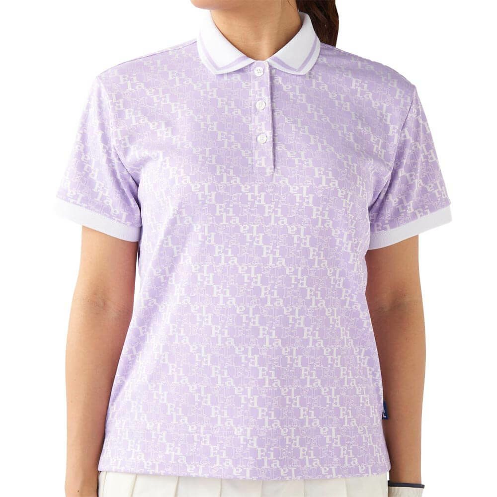 フィラ FILA　レディース タイポグラフィ柄 ジャガード 半袖 ポロシャツ 755-643 パープル　2025年モデル