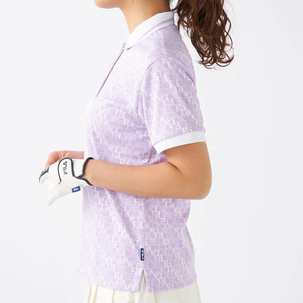 フィラ FILA　レディース タイポグラフィ柄 ジャガード 半袖 ポロシャツ 755-643 パープル　2025年モデル 詳細3