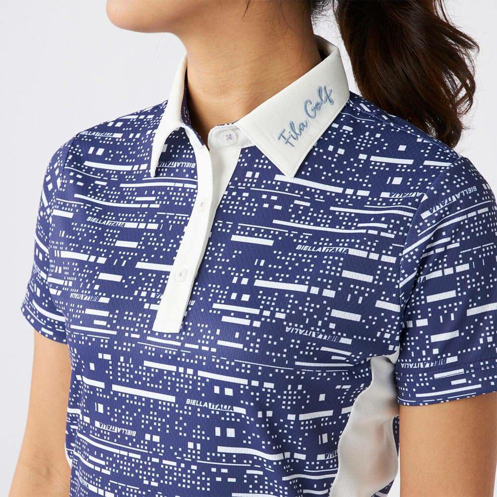 フィラ FILA　レディース デジタル柄 配色切替 半袖 ポロシャツ 755-644 ブルー　2025年モデル 詳細4