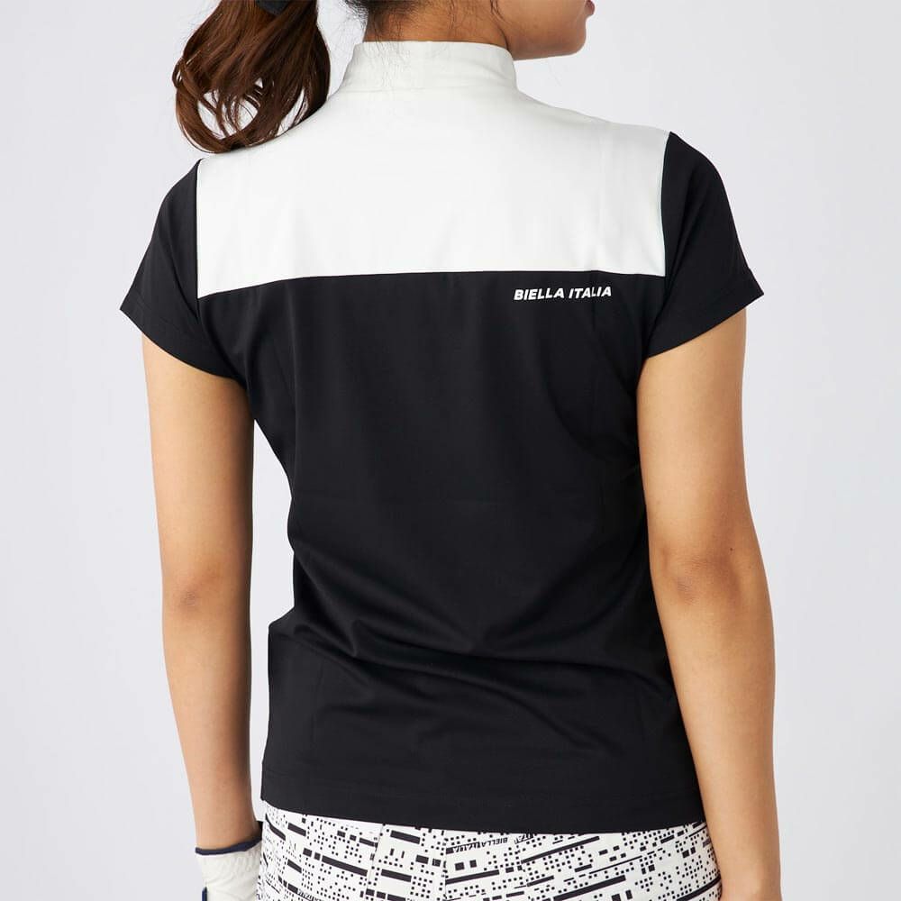 フィラ FILA　レディース メッシュレイヤード バイカラー 半袖 モックネックシャツ 755-647 ブラック　2025年モデル 詳細2