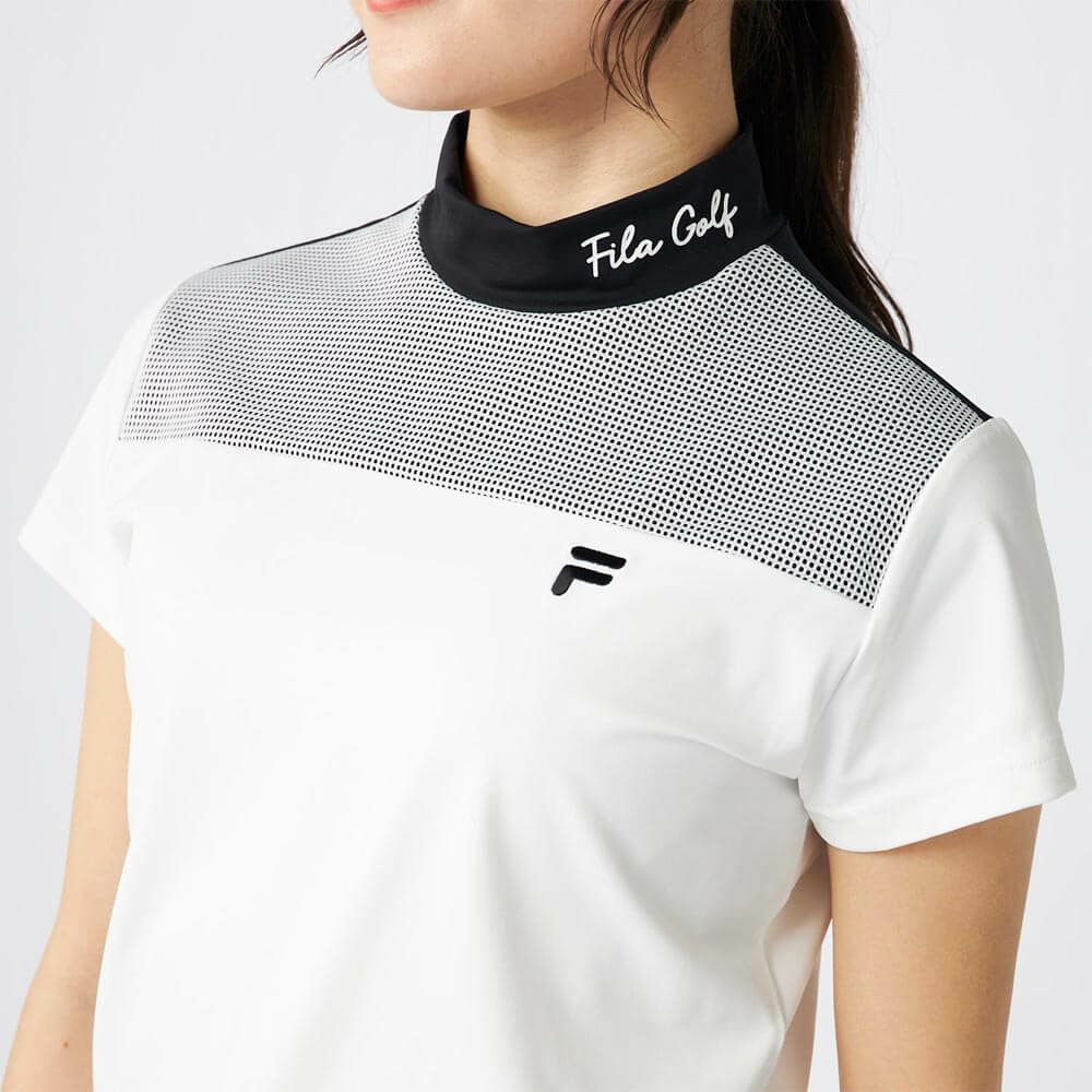 フィラ FILA　レディース メッシュレイヤード バイカラー 半袖 モックネックシャツ 755-647 ホワイト　2025年モデル 詳細4