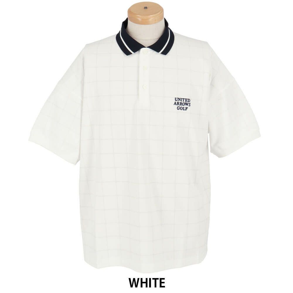 ユナイテッドアローズゴルフ　メンズ プレイド ジャガード 半袖 ポロシャツ 6017-699-0113　2025年モデル WHITE