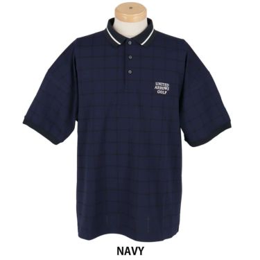 ユナイテッドアローズゴルフ　メンズ プレイド ジャガード 半袖 ポロシャツ 6017-699-0113　2025年モデル NAVY