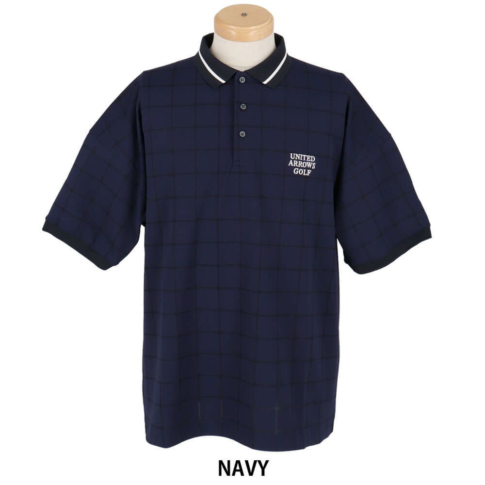 ユナイテッドアローズゴルフ　メンズ プレイド ジャガード 半袖 ポロシャツ 6017-699-0113　2025年モデル NAVY