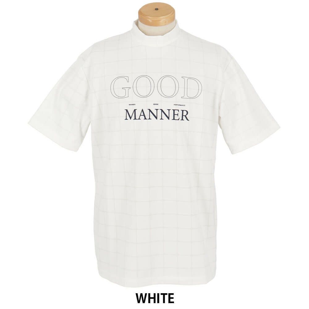 ユナイテッドアローズゴルフ　メンズ ロゴプリント ジャガード 半袖 モックネックシャツ 6017-699-0114　2025年モデル WHITE