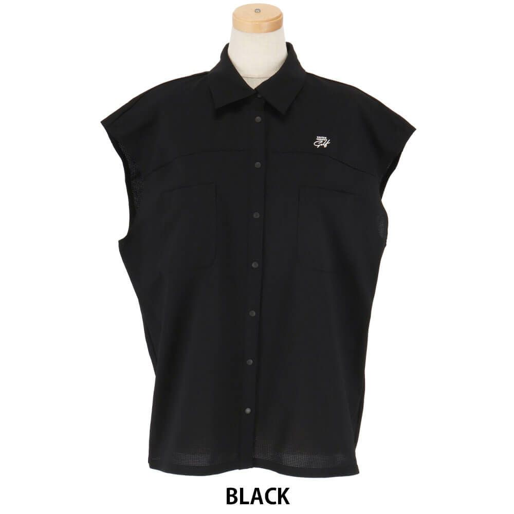 ユナイテッドアローズゴルフ　レディース ロゴプリント ノースリーブ ポロシャツ 6016-699-0002　2025年モデル BLACK