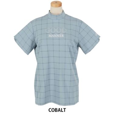 ユナイテッドアローズゴルフ　レディース プレイド ジャガード 半袖 モックネックシャツ 6017-699-0117　2025年モデル COBALT