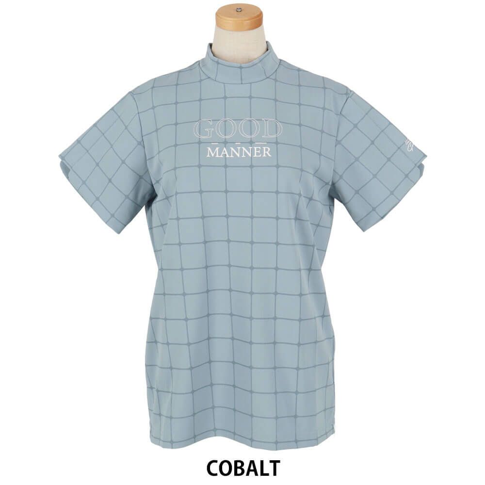 ユナイテッドアローズゴルフ　レディース プレイド ジャガード 半袖 モックネックシャツ 6017-699-0117　2025年モデル COBALT