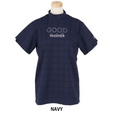 ユナイテッドアローズゴルフ　レディース プレイド ジャガード 半袖 モックネックシャツ 6017-699-0117　2025年モデル NAVY