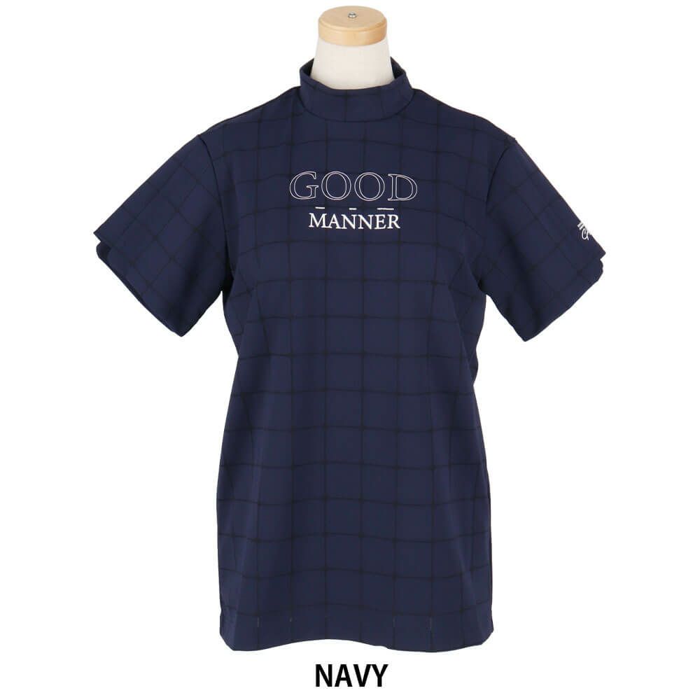 ユナイテッドアローズゴルフ　レディース プレイド ジャガード 半袖 モックネックシャツ 6017-699-0117　2025年モデル NAVY