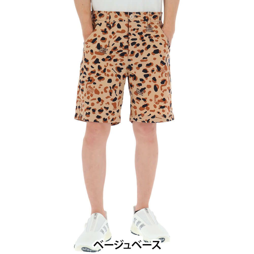 パーリーゲイツ PEARLY GATES　メンズ ヒョウ柄 Pe/Cストレッチコードレーン ショートパンツ 053-5132505　2025年モデル ベージュベース