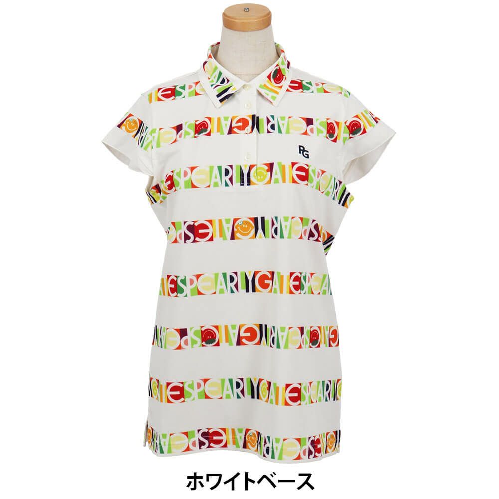 パーリーゲイツ PEARLY GATES　レディース ビオニコ シール ボーダー UV 半袖 ポロシャツ 055-5260608　2025年モデル ホワイトベース