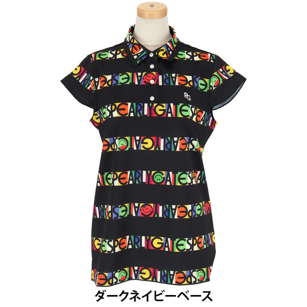 パーリーゲイツ PEARLY GATES　レディース ビオニコ シール ボーダー UV 半袖 ポロシャツ 055-5260608　2025年モデル ダークネイビーベース
