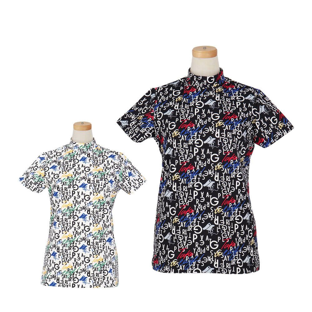 パーリーゲイツ PEARLY GATES　レディース BALLくんロゴ 総柄プリント半袖 モックネックシャツ 055-5267706　2025年モデル 詳細1