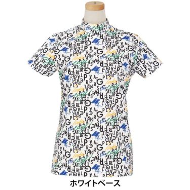 パーリーゲイツ PEARLY GATES　レディース BALLくんロゴ 総柄プリント半袖 モックネックシャツ 055-5267706　2025年モデル ホワイトベース
