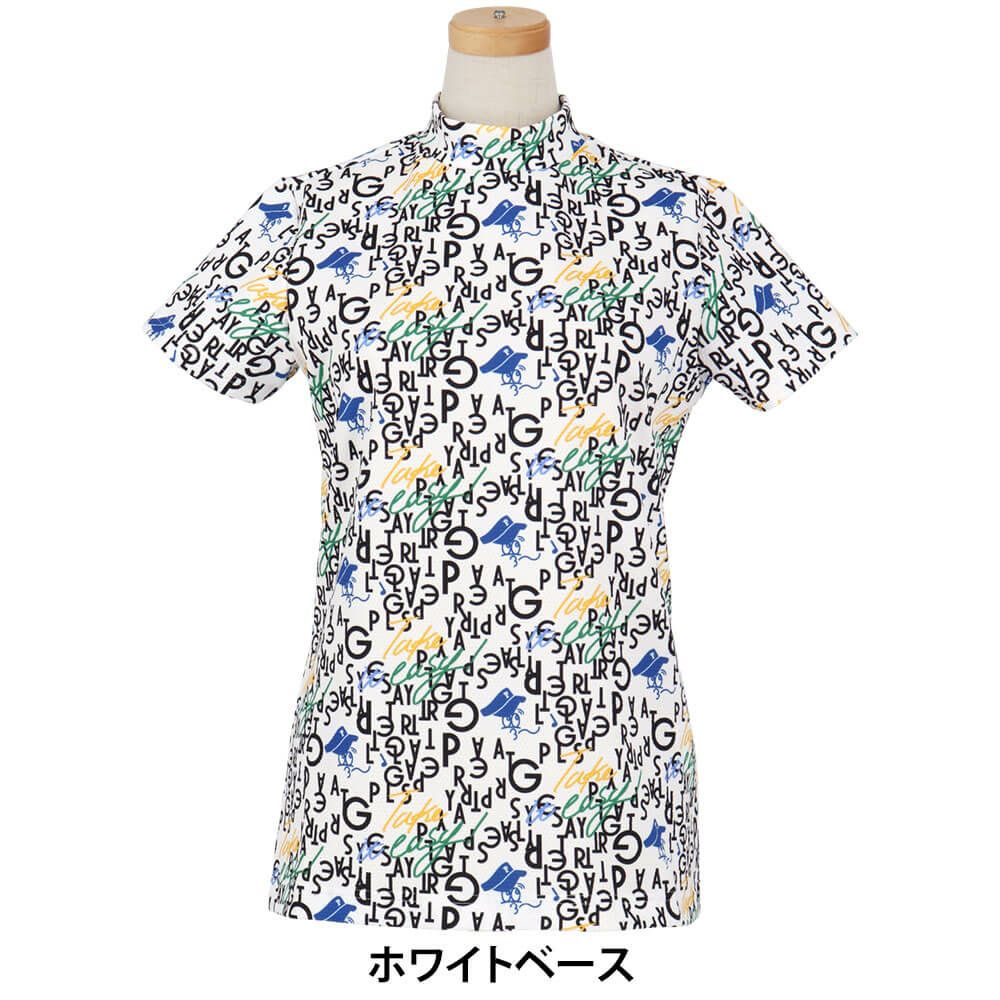 パーリーゲイツ PEARLY GATES　レディース BALLくんロゴ 総柄プリント半袖 モックネックシャツ 055-5267706　2025年モデル ホワイトベース