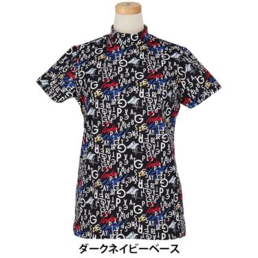 パーリーゲイツ PEARLY GATES　レディース BALLくんロゴ 総柄プリント半袖 モックネックシャツ 055-5267706　2025年モデル ダークネイビーベース