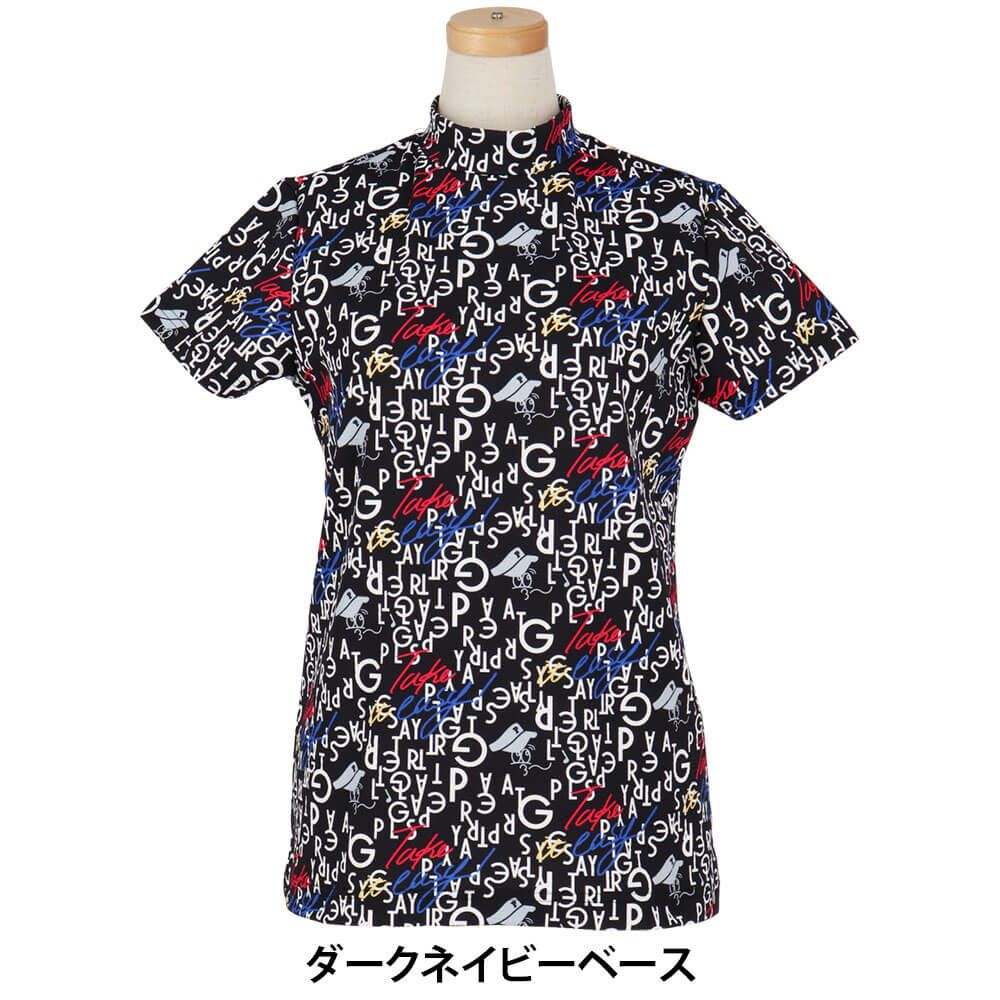 パーリーゲイツ PEARLY GATES　レディース BALLくんロゴ 総柄プリント半袖 モックネックシャツ 055-5267706　2025年モデル ダークネイビーベース