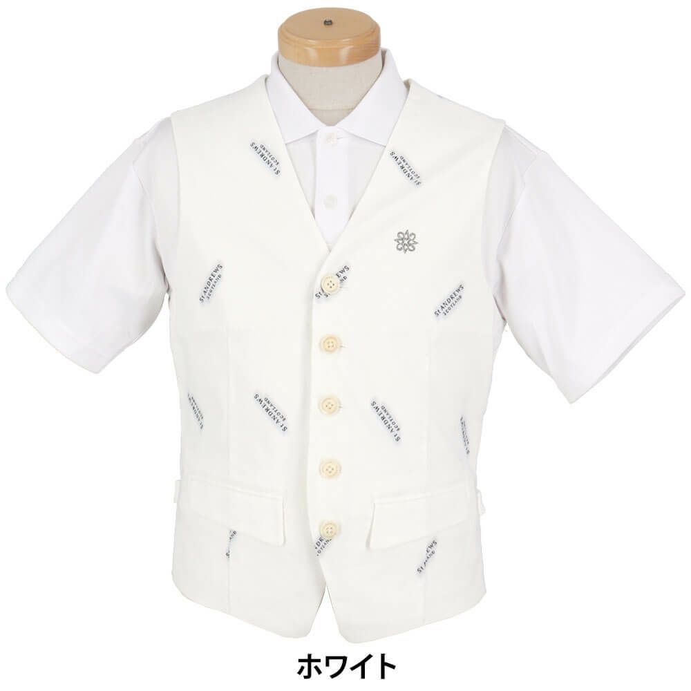セントアンドリュース St ANDREWS　メンズ ロゴジャガード ジレ 042-2258901 ホワイト