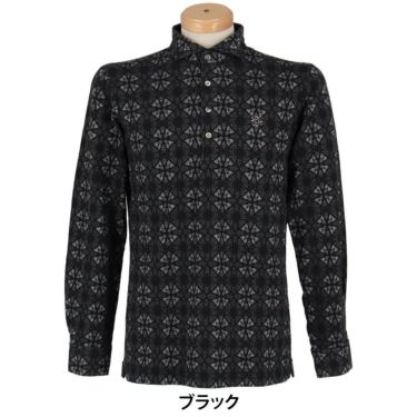 セントアンドリュース St ANDREWS　メンズ エディンパラン ステンドグラス ジャガード 長袖 ポロシャツ 042-2261003 ブラック