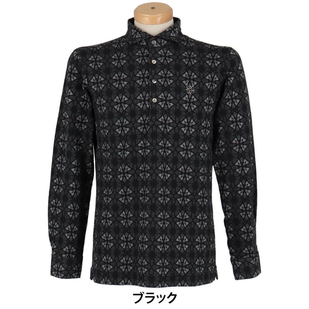 セントアンドリュース St ANDREWS　メンズ エディンパラン ステンドグラス ジャガード 長袖 ポロシャツ 042-2261003 ブラック