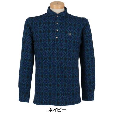 セントアンドリュース St ANDREWS　メンズ エディンパラン ステンドグラス ジャガード 長袖 ポロシャツ 042-2261003 ネイビー