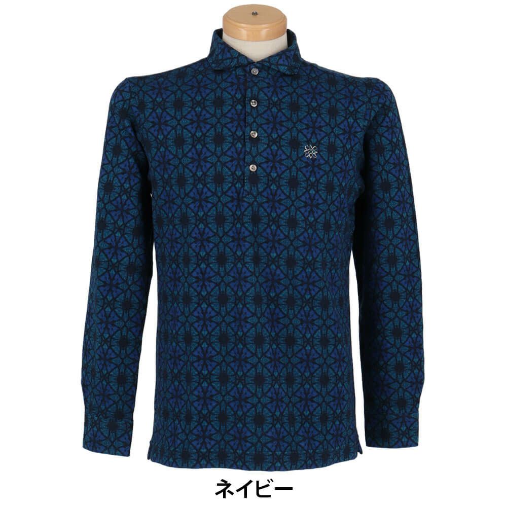 セントアンドリュース St ANDREWS　メンズ エディンパラン ステンドグラス ジャガード 長袖 ポロシャツ 042-2261003 ネイビー