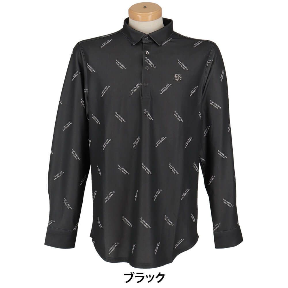 セントアンドリュース St ANDREWS　メンズ ロゴジャガード 長袖 ポロシャツ 042-2261901 ブラック