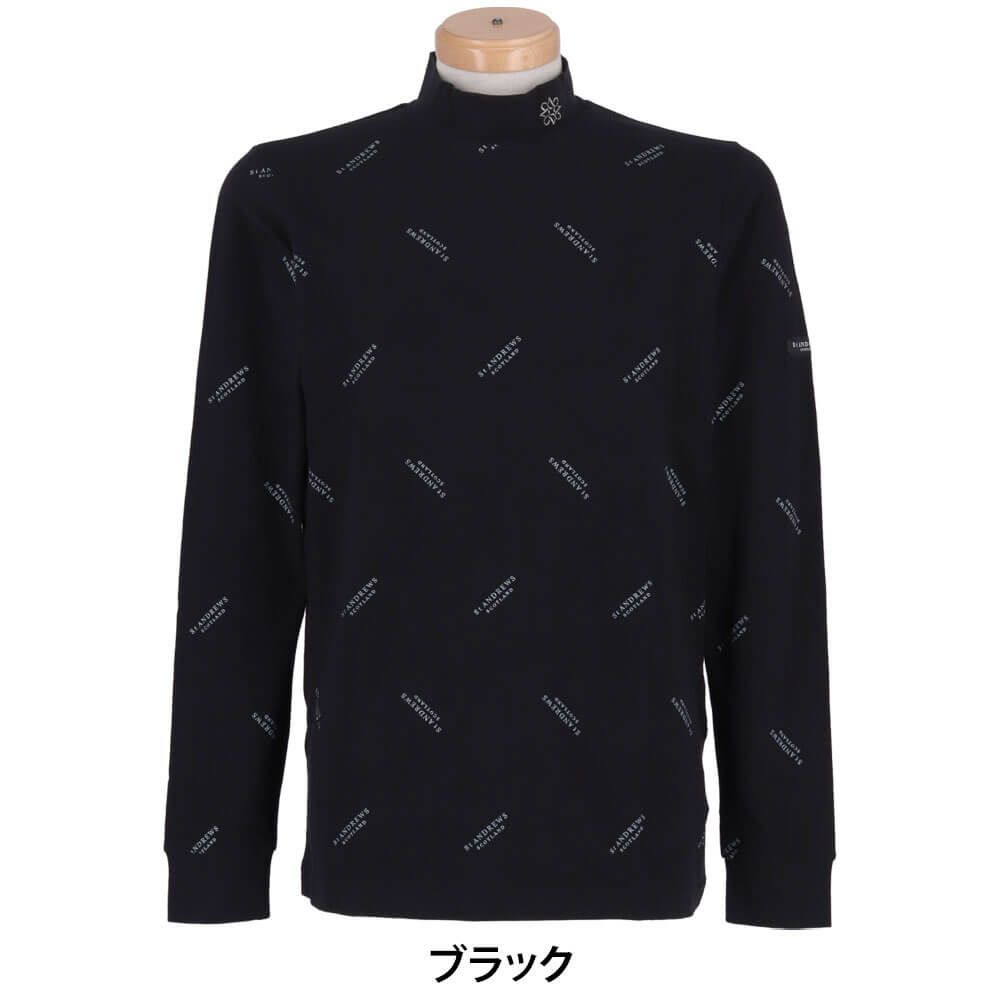 セントアンドリュース St ANDREWS　メンズ ベア天竺 ロゴプリント 長袖 ハイネックシャツ 042-2266953 ブラック