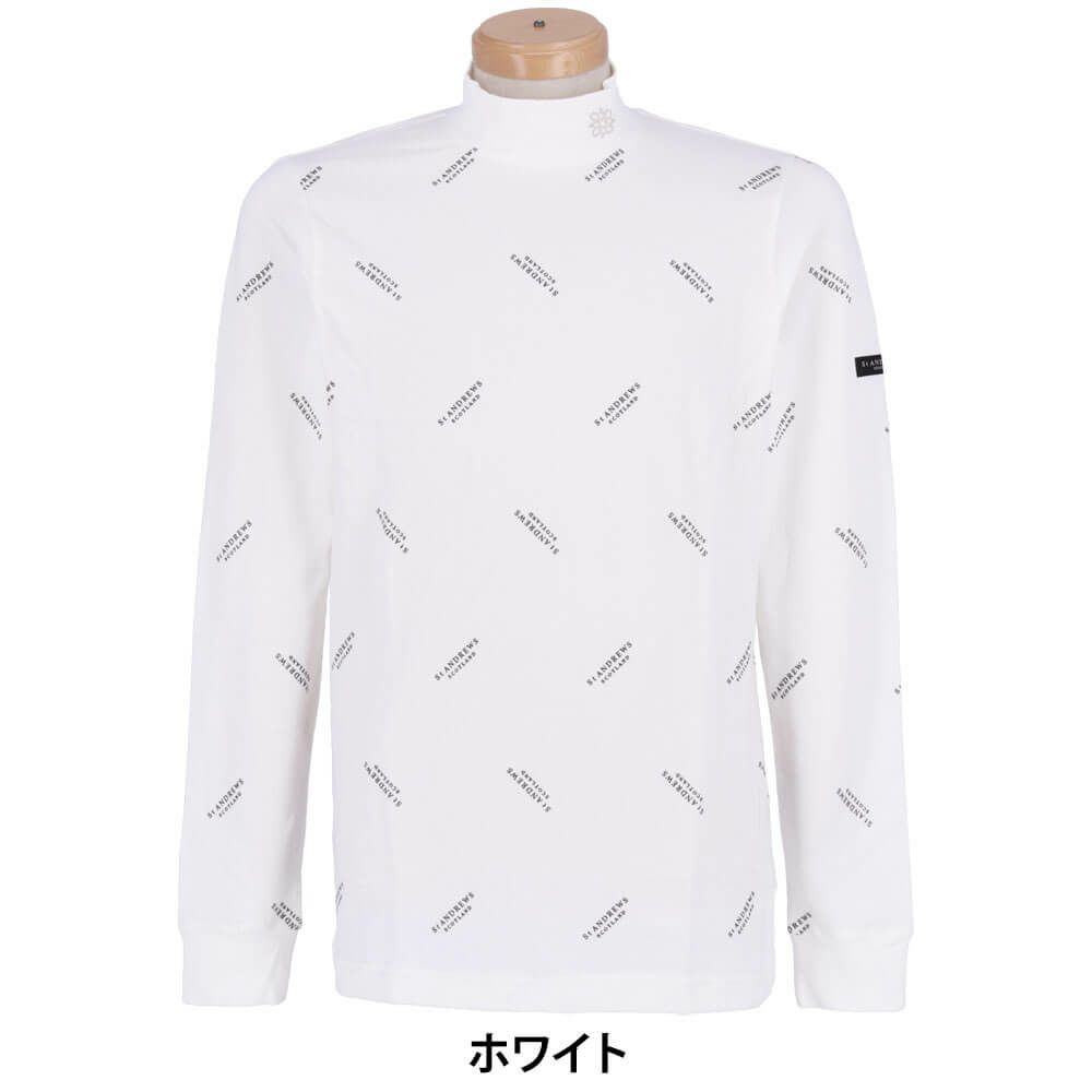 セントアンドリュース St ANDREWS　メンズ ベア天竺 ロゴプリント 長袖 ハイネックシャツ 042-2266953 ホワイト