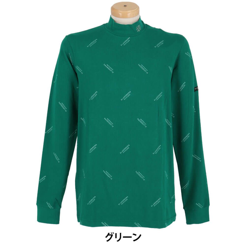 セントアンドリュース St ANDREWS　メンズ ベア天竺 ロゴプリント 長袖 ハイネックシャツ 042-2266953 グリーン