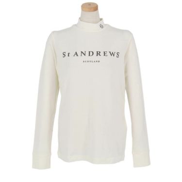 セントアンドリュース StANDREWS レディースシャツ プレミアウォーム ラメロゴプリント 長袖 ハイネックシャツ 043-2166252 ホワイト