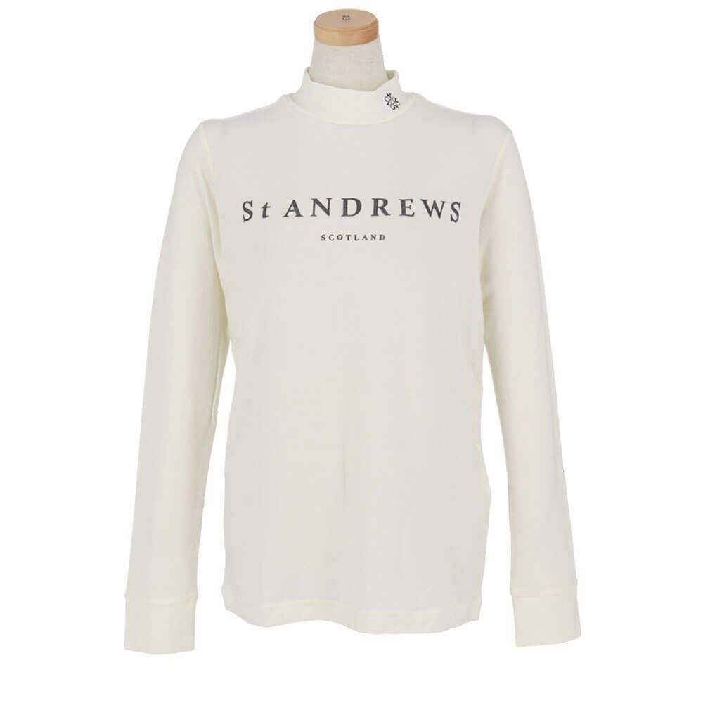 セントアンドリュース StANDREWS レディースシャツ プレミアウォーム ラメロゴプリント 長袖 ハイネックシャツ 043-2166252 ホワイト